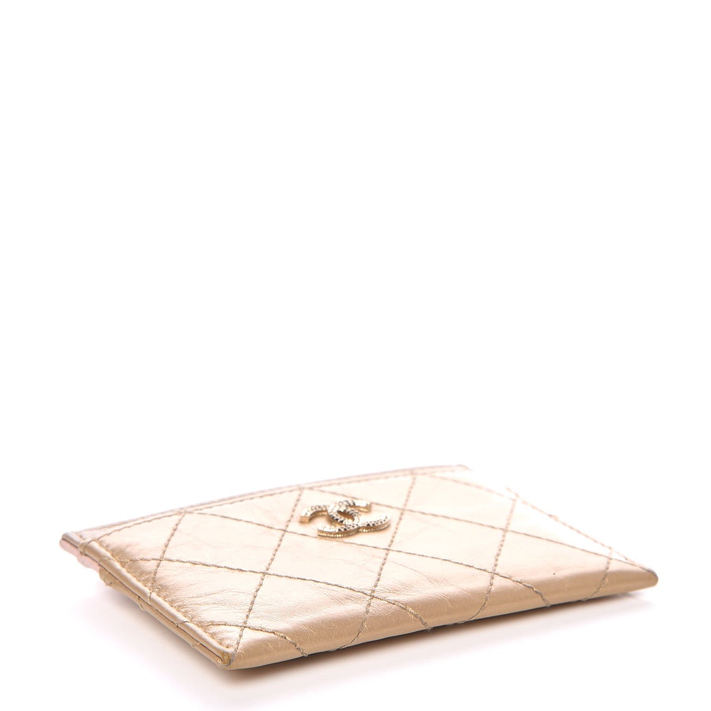 Aged Metallic Calfskin Quilted Palette Card Holder Gold