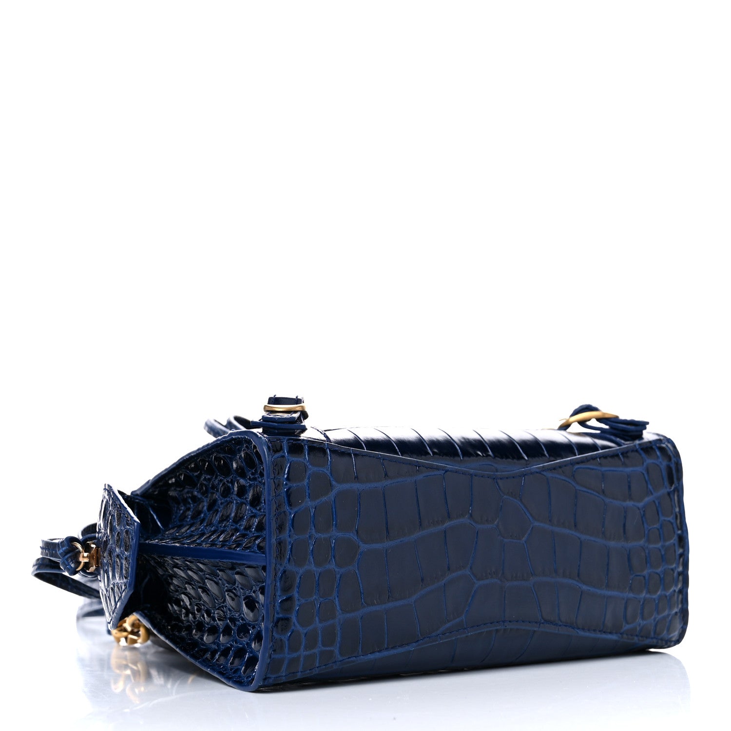 Balenciaga Shiny Supple Calfskin Crocodile Embossed Neo Classic Gold Hardware Mini City Navy 4 of 12