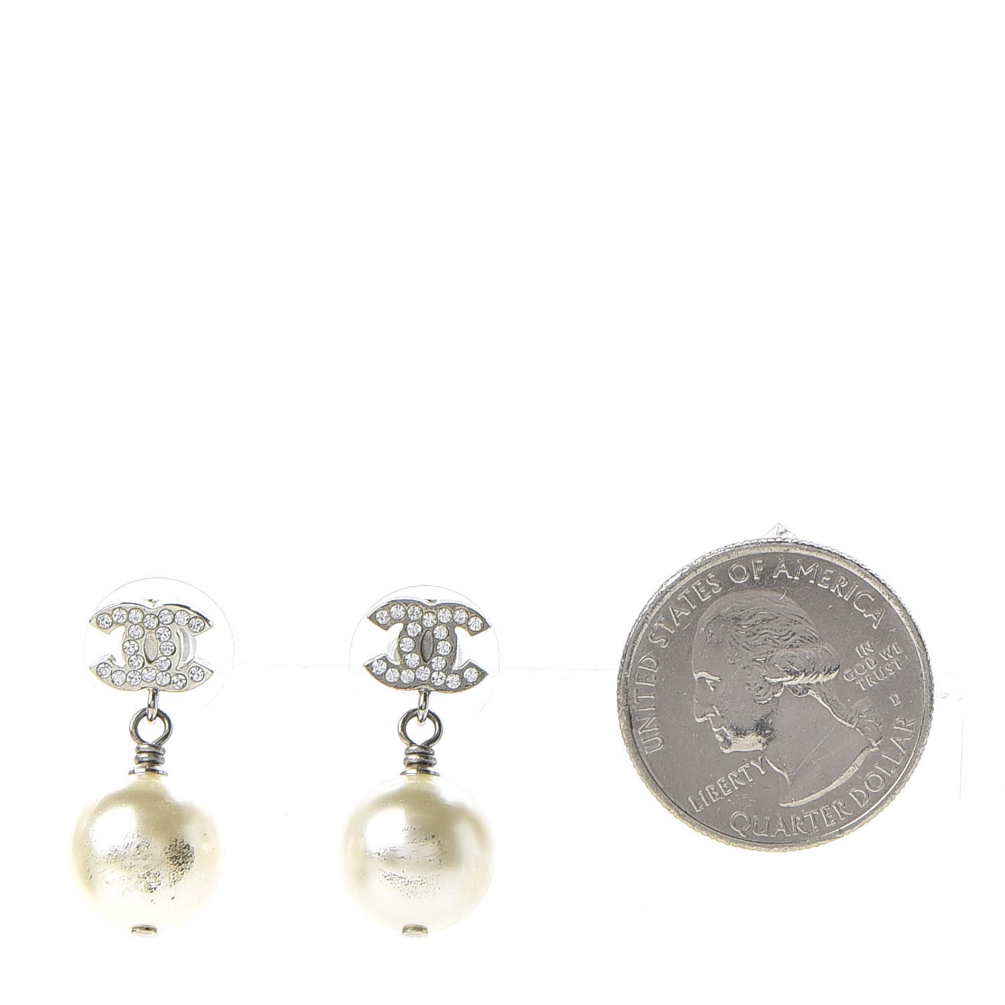 Crystal Pearl CC Drop Earrings Silver