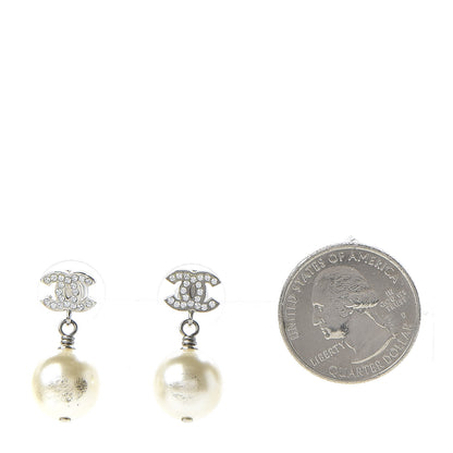Chanel Crystal Pearl CC Drop Earrings Silver 2 of 6