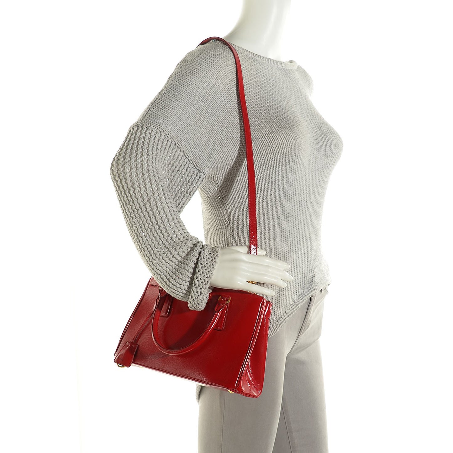 Saffiano Vernice Mini Double Zip Tote Rosso