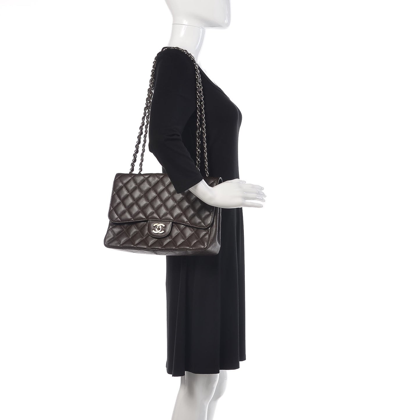 Caviar Quilted Jumbo Single Flap Dark Brown
