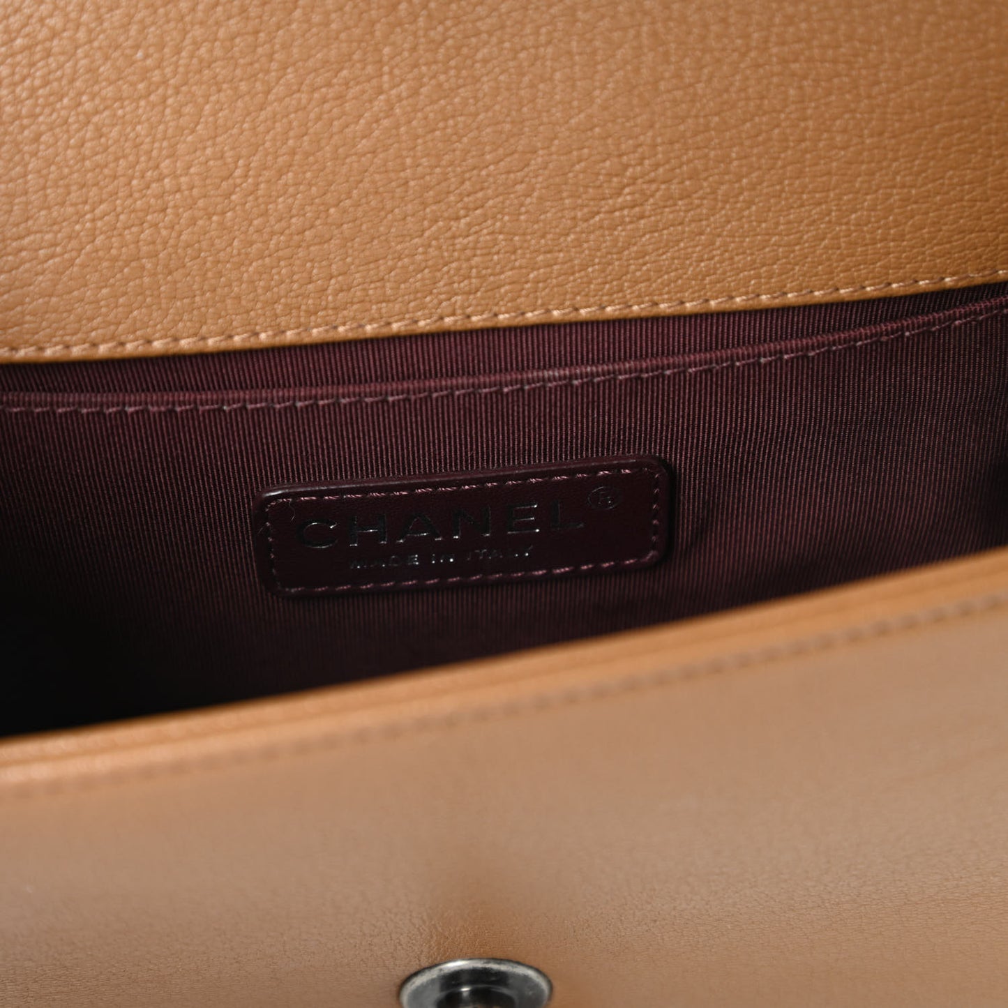 Goatskin Quilted Patent Small Duo Boy Flap Tan