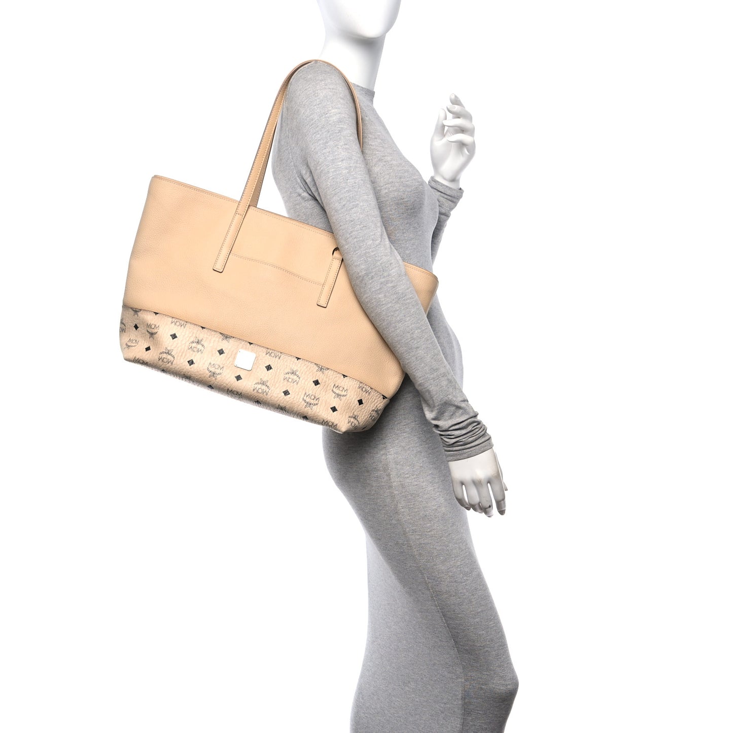 Calfskin Visetos Anya Shopper Tote Beige