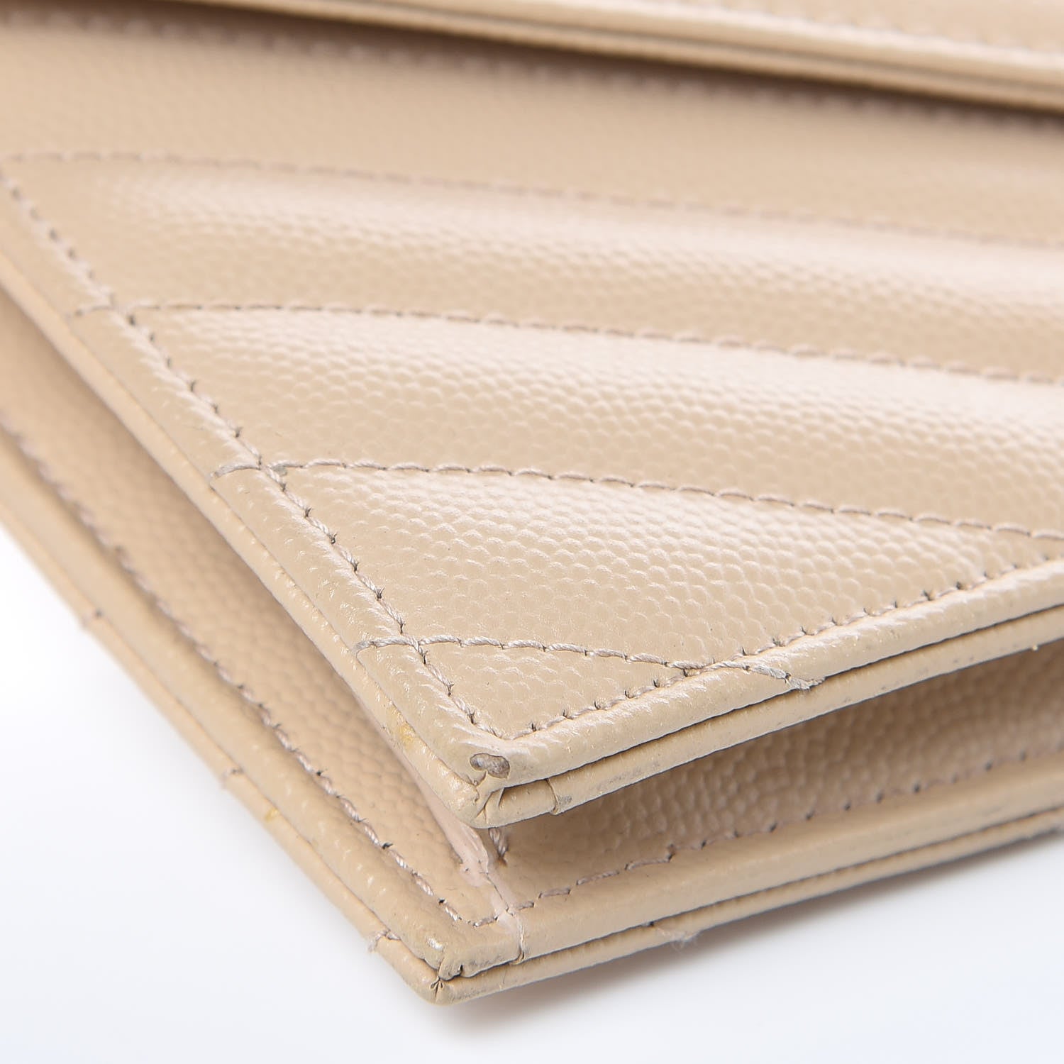 Saint Laurent Grain De Poudre Matelasse Chevron Monogram Envelope Chain Wallet Nude Powder 8 of 13
