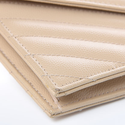 Saint Laurent Grain De Poudre Matelasse Chevron Monogram Envelope Chain Wallet Nude Powder 8 of 13
