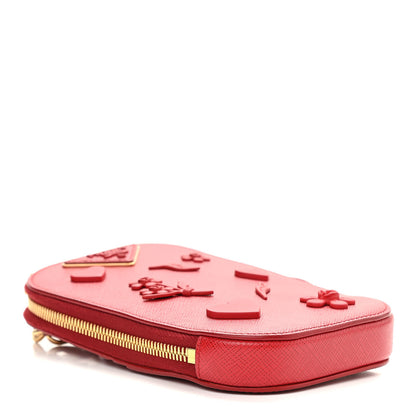 Prada Saffiano Embellished Mini Qixi Crossbody Bag Fuoco 4 of 10