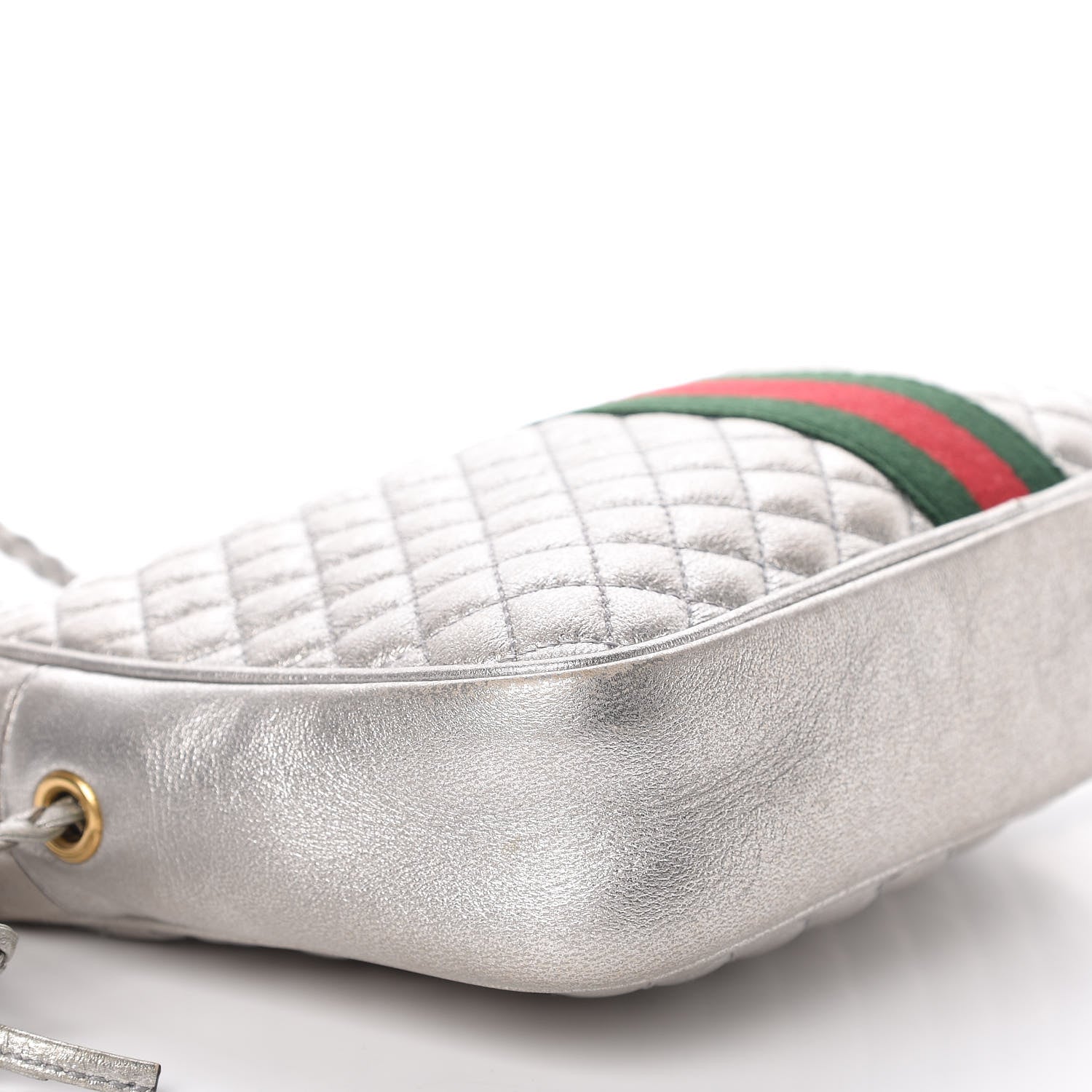 Gucci Laminated Nappa Web Trapuntata Small GG Shoulder Bag Argento 6 of 10