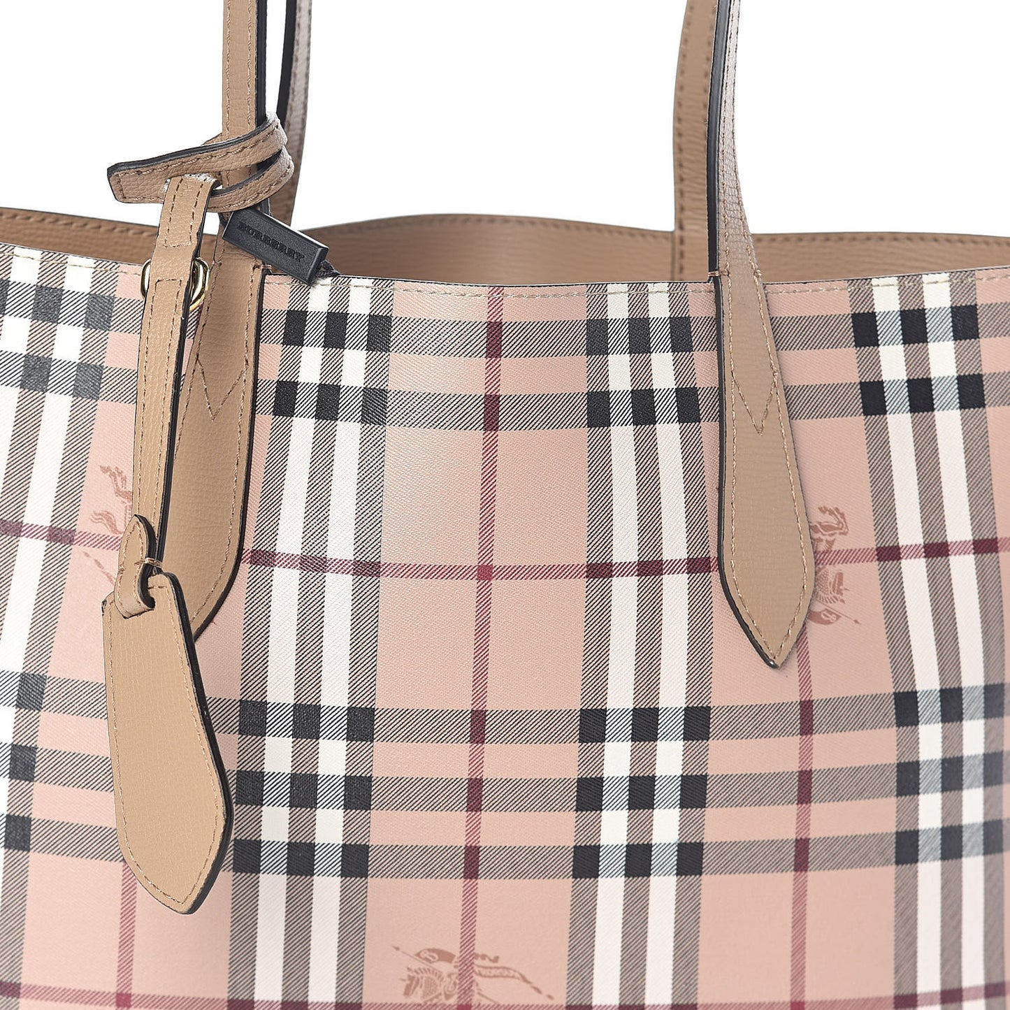 Grainy Calfskin Haymarket Check Medium Reversible Tote Camel