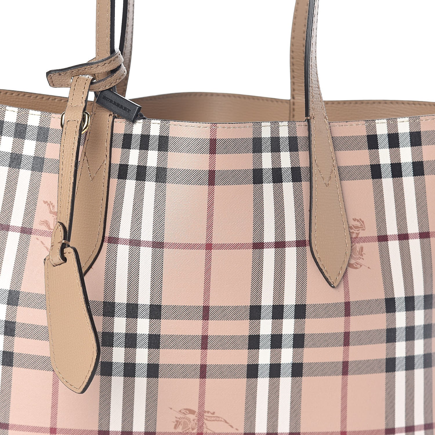 Burberry Grainy Calfskin Haymarket Check Medium Reversible Tote Camel 9 of 16