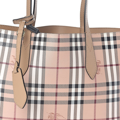 Burberry Grainy Calfskin Haymarket Check Medium Reversible Tote Camel 9 of 16