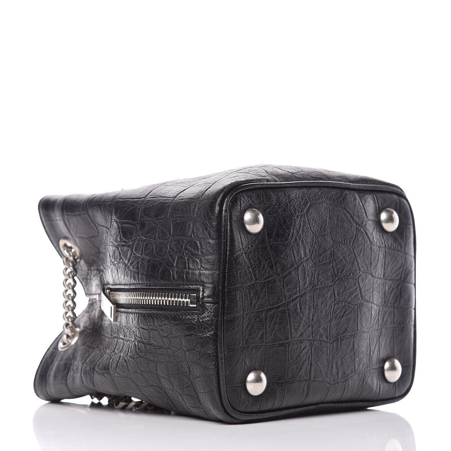 Calfskin Crocodile Embossed Baby Emmanuelle Bucket Bag Black