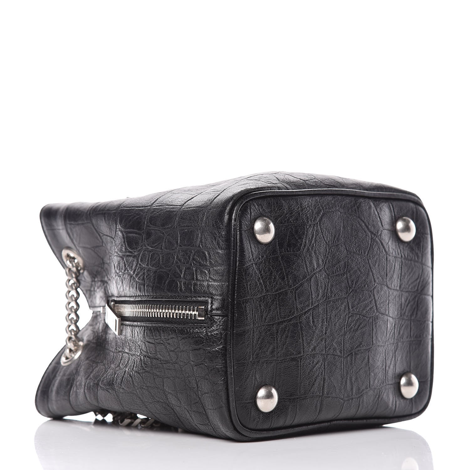 Saint Laurent Calfskin Crocodile Embossed Baby Emmanuelle Bucket Bag Black 4 of 10