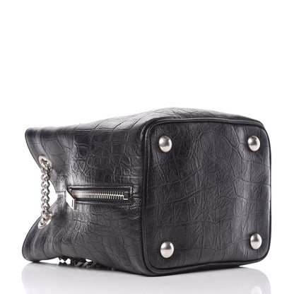 Saint Laurent Calfskin Crocodile Embossed Baby Emmanuelle Bucket Bag Black 4 of 10