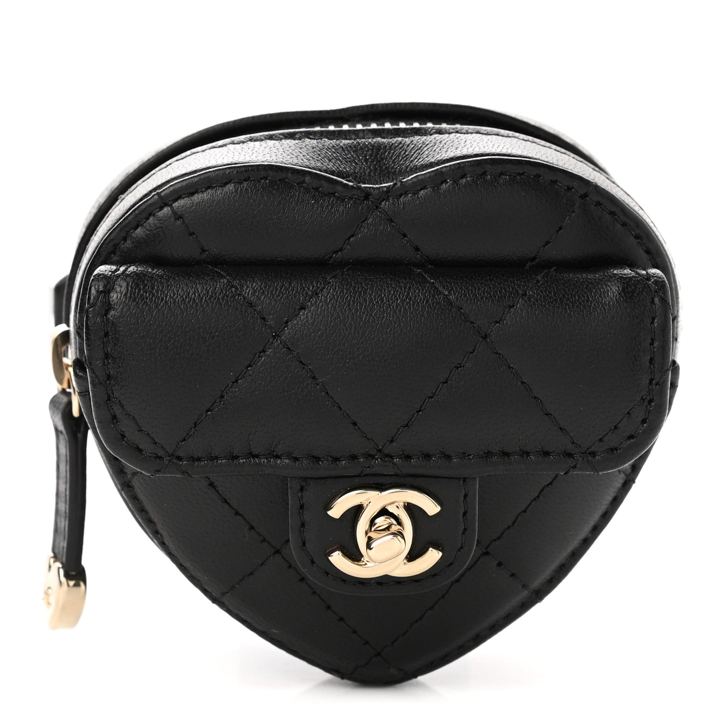 Lambskin Quilted CC In Love Heart Zipped Arm Coin Purse Black