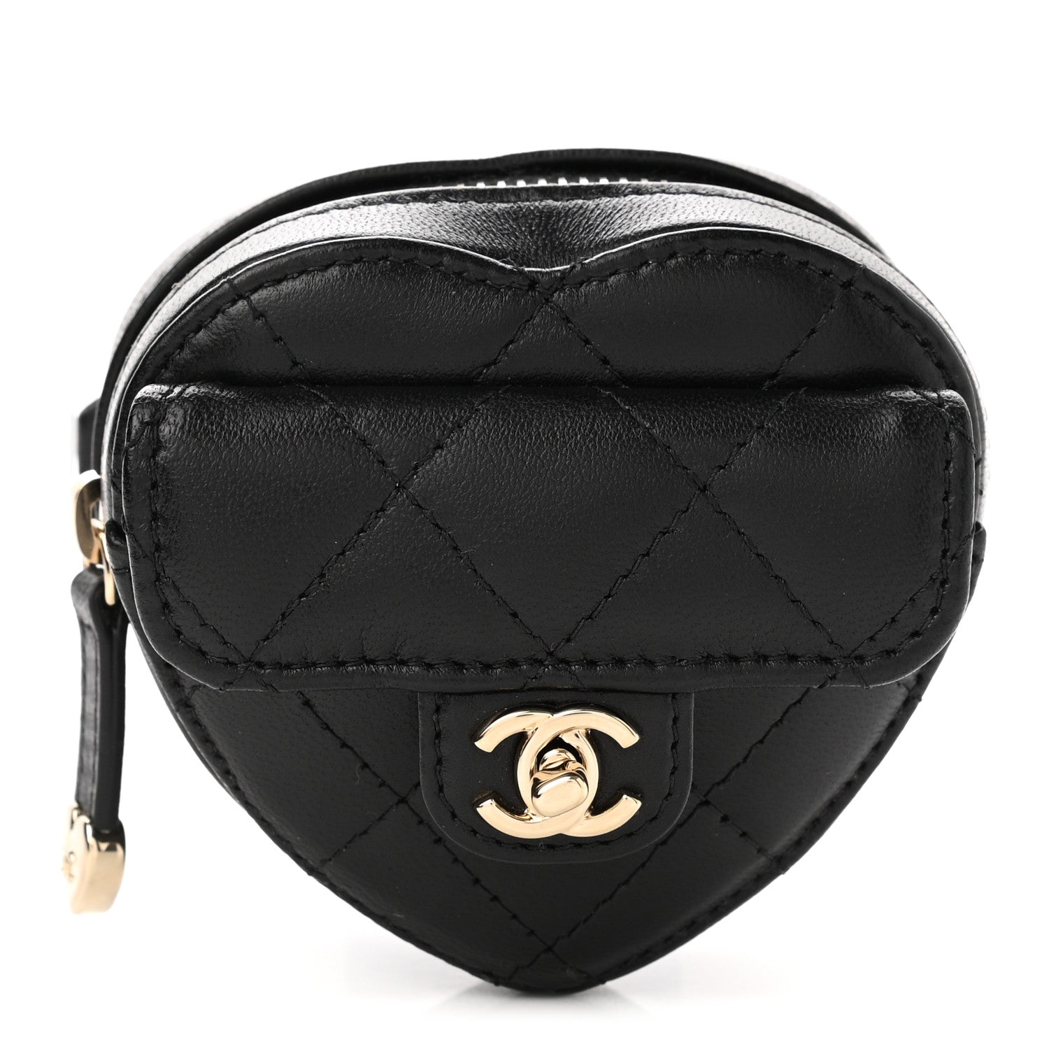 Chanel Lambskin Quilted CC In Love Heart Zipped Arm Coin Purse Black 1 of 8