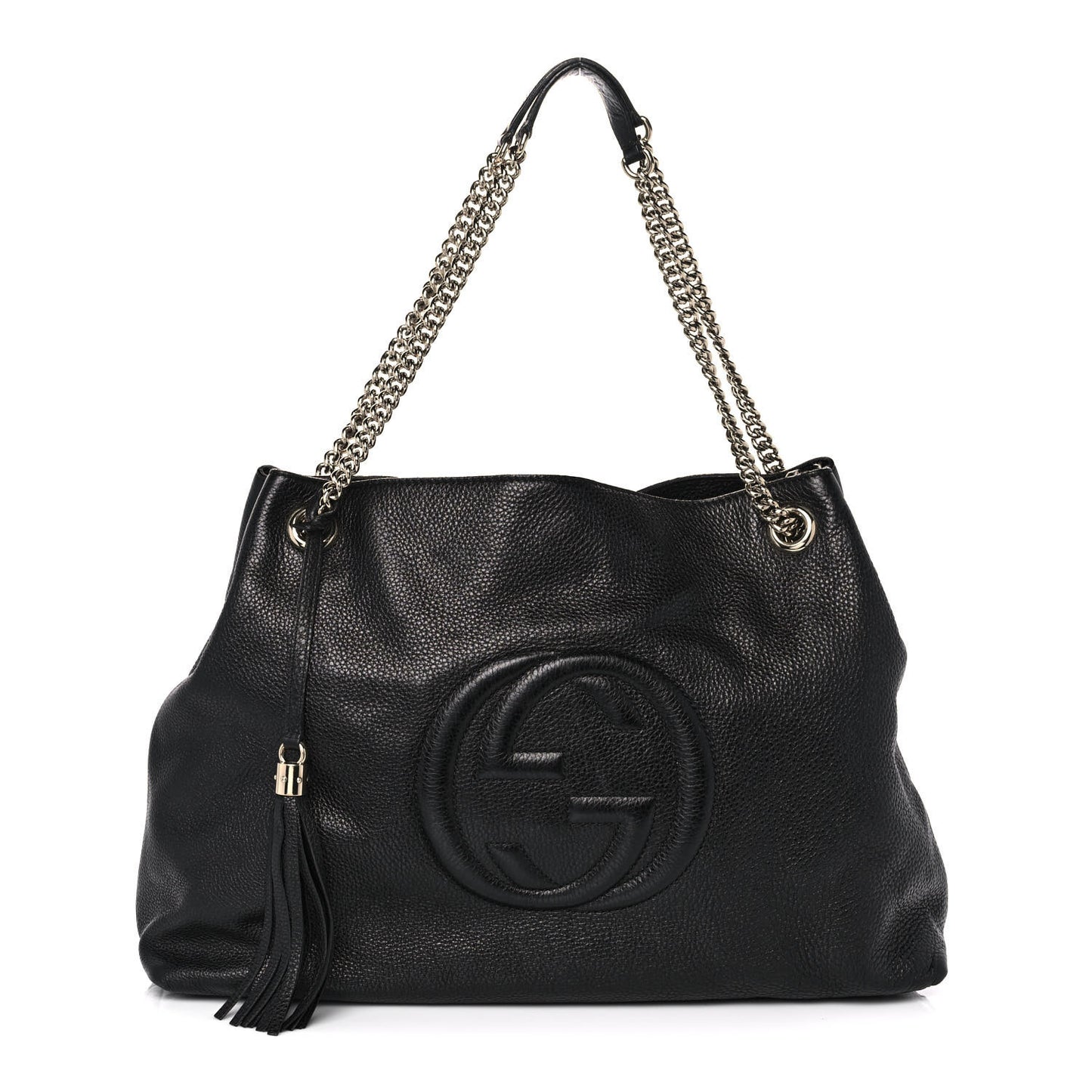Pebbled Calfskin Large Soho Chain Shoulder Bag Black