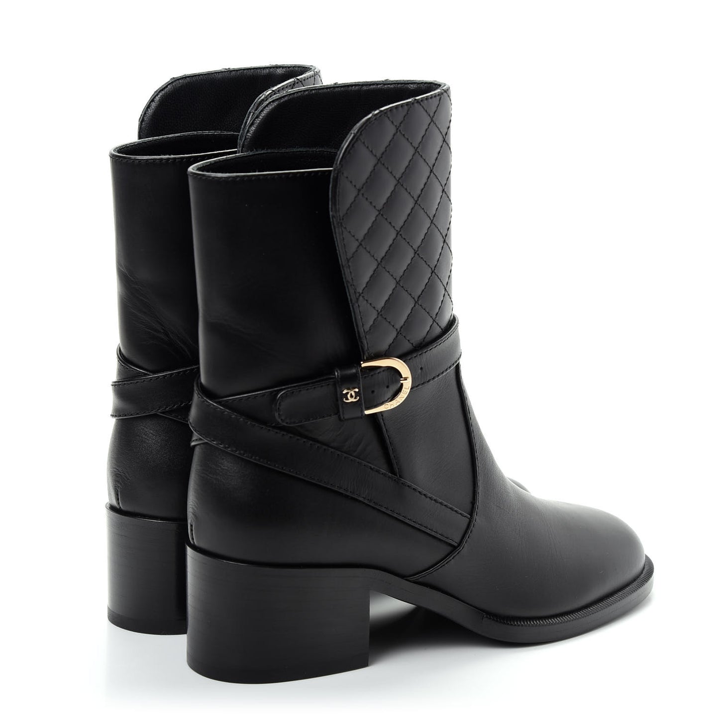 Calfskin Quilted CC Boots 36.5 Black