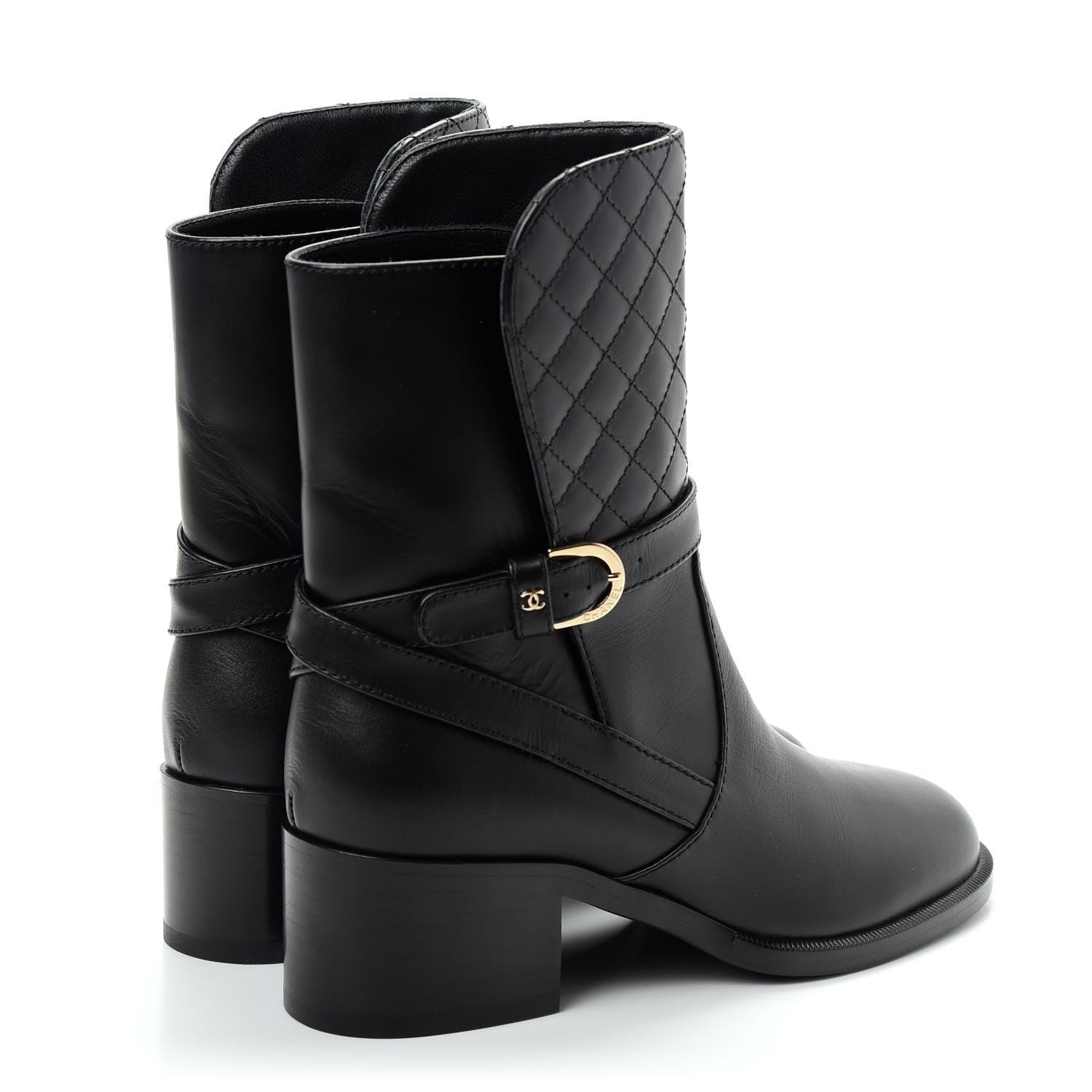 Chanel Calfskin Quilted CC Boots 36.5 Black 4 of 10