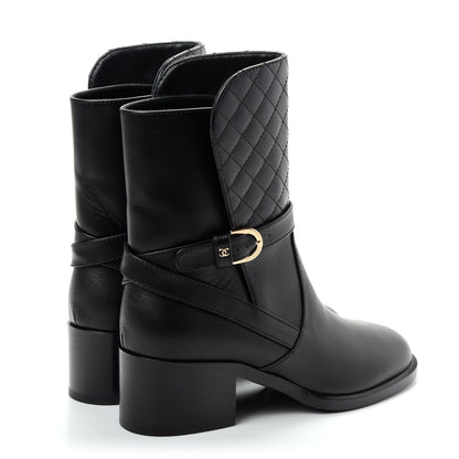 Chanel Calfskin Quilted CC Boots 36.5 Black 4 of 10