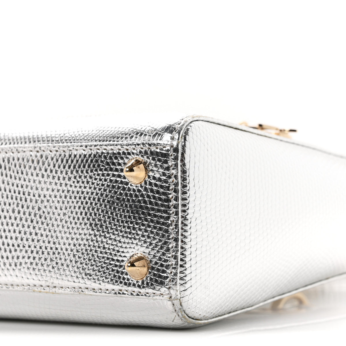 Metallic Lizard Small Lady Dior Argent