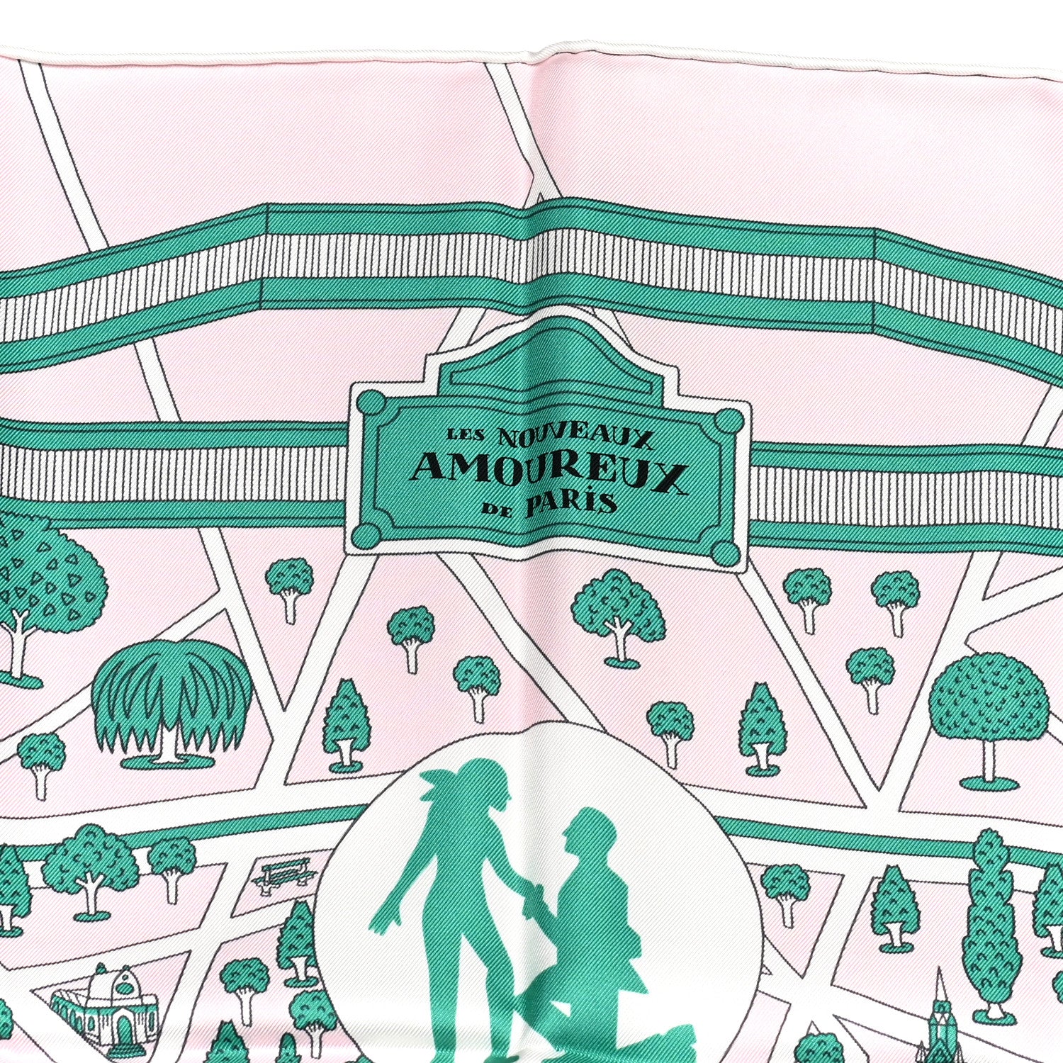 Hermes Silk Les Nouveaux Amoureux de Paris Scarf 90 Rose Pale Menthol 3 of 5