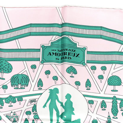 Hermes Silk Les Nouveaux Amoureux de Paris Scarf 90 Rose Pale Menthol 3 of 5