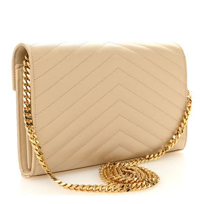 Saint Laurent Grain De Poudre Matelasse Chevron Monogram Chain Wallet Nude Powder 3 of 12