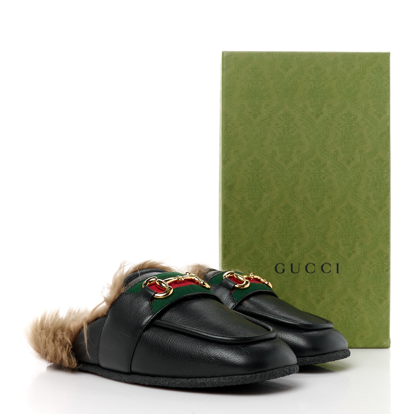 Calfskin Fur Mens Horsebit Slippers 10 Black