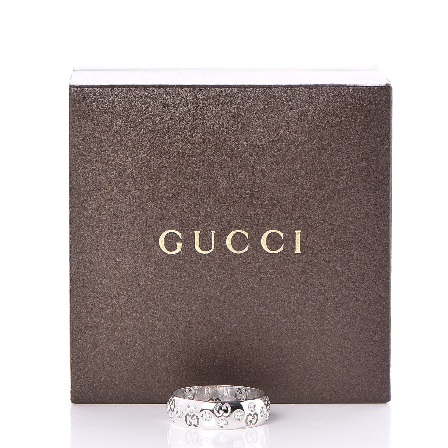 Gucci 18K White Gold Diamond 6mm Icon Band Ring 60 9 7 of 7