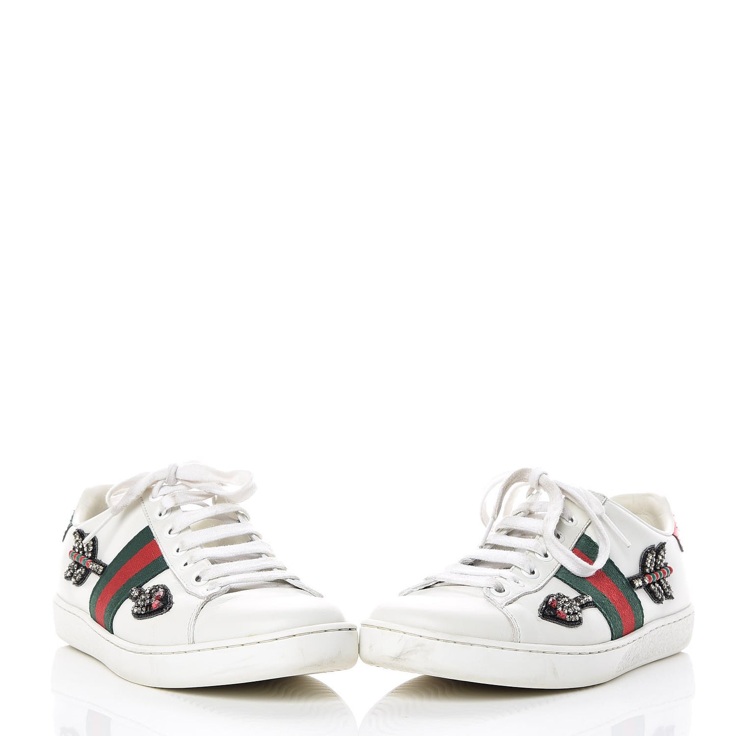 Calfskin Web Studded Arrow Ace Sneakers 36.5 White