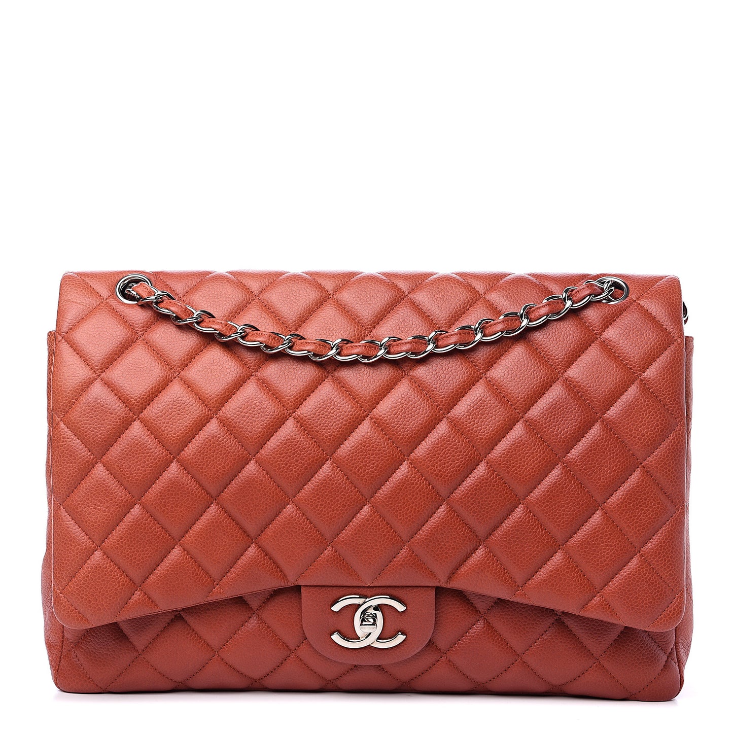 Caviar Quilted Maxi Double Flap Dark Orange