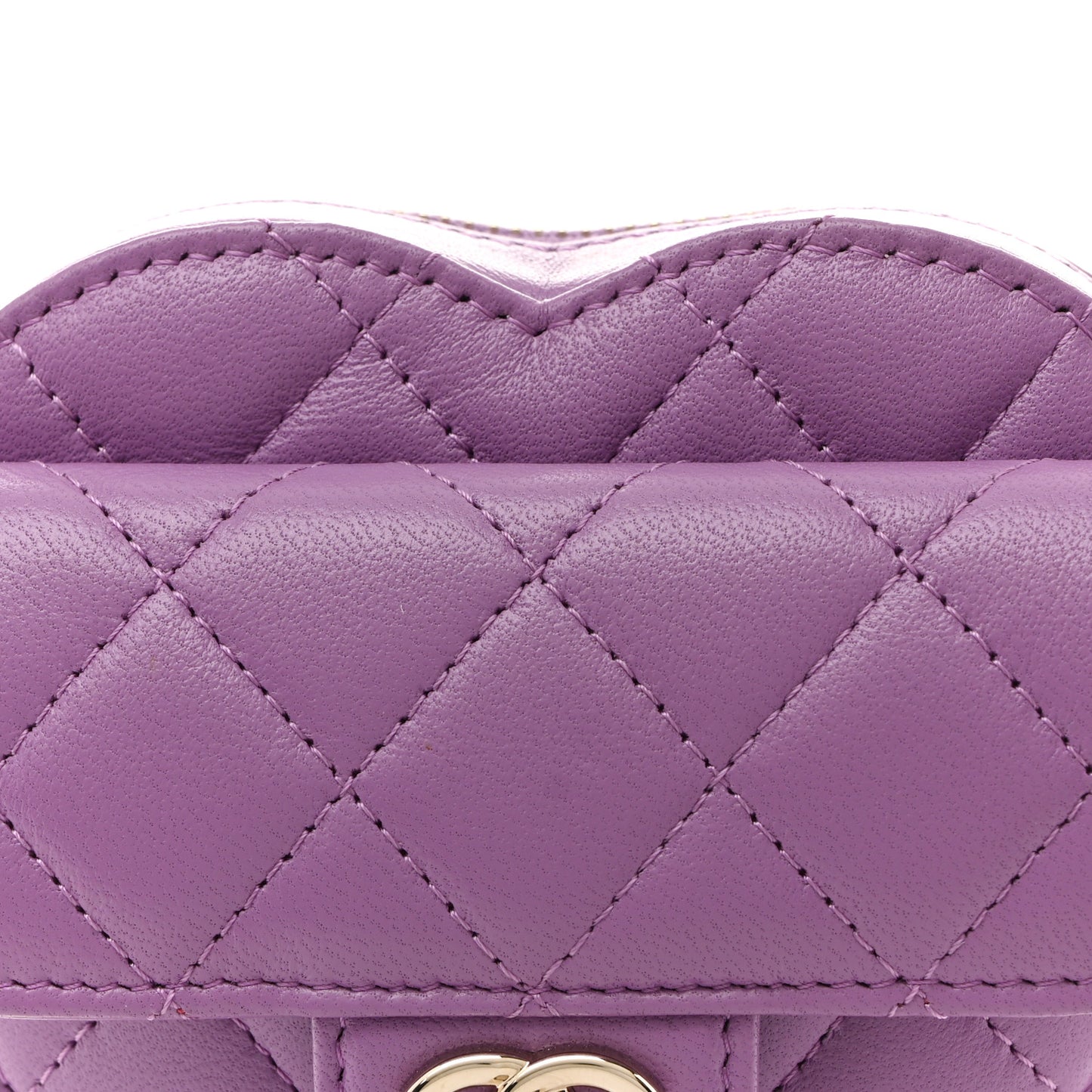 Lambskin Quilted CC In Love Heart Waist Belt Bag With Chain Purple