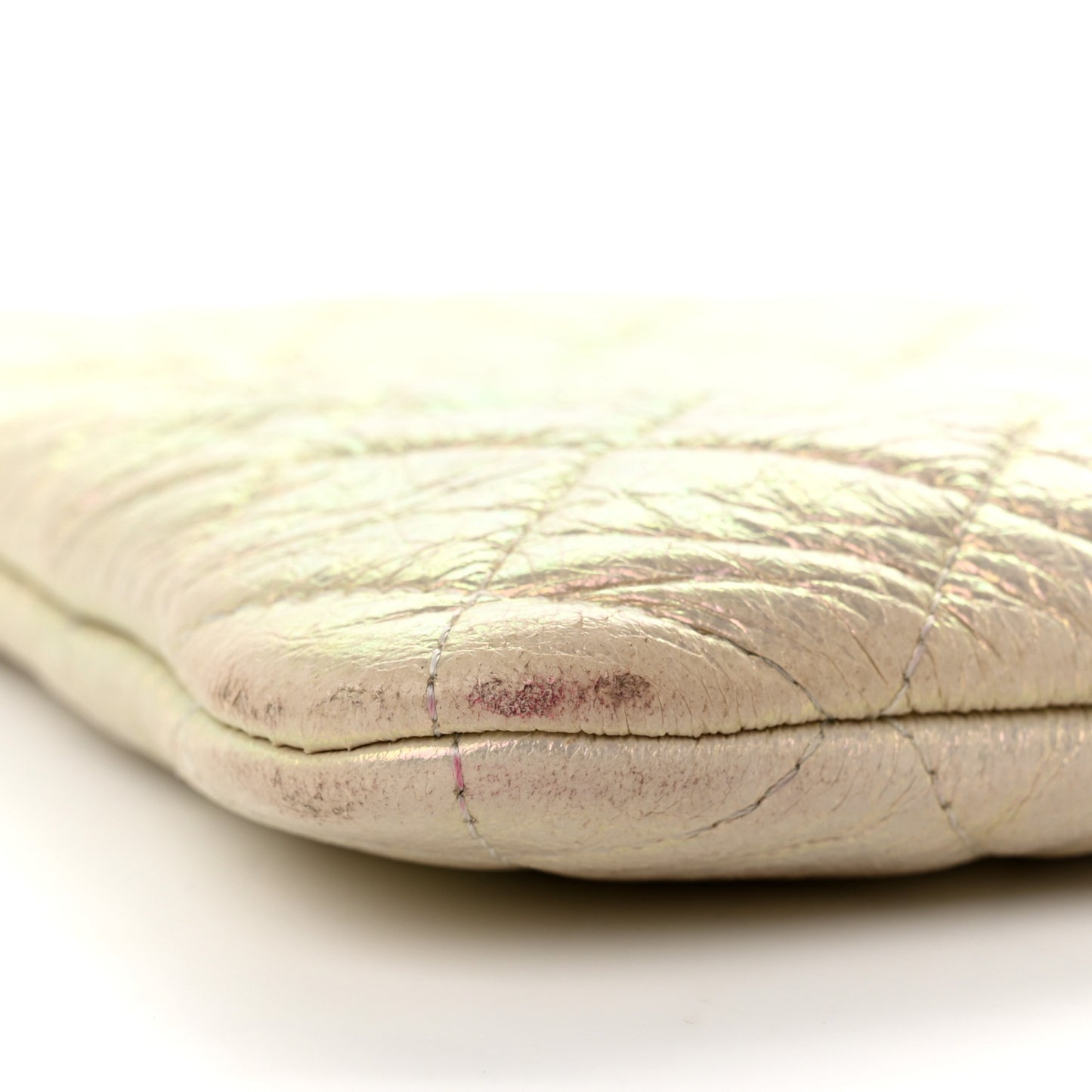 Iridescent Lambskin Quilted Medium Cosmetic Case Ivory