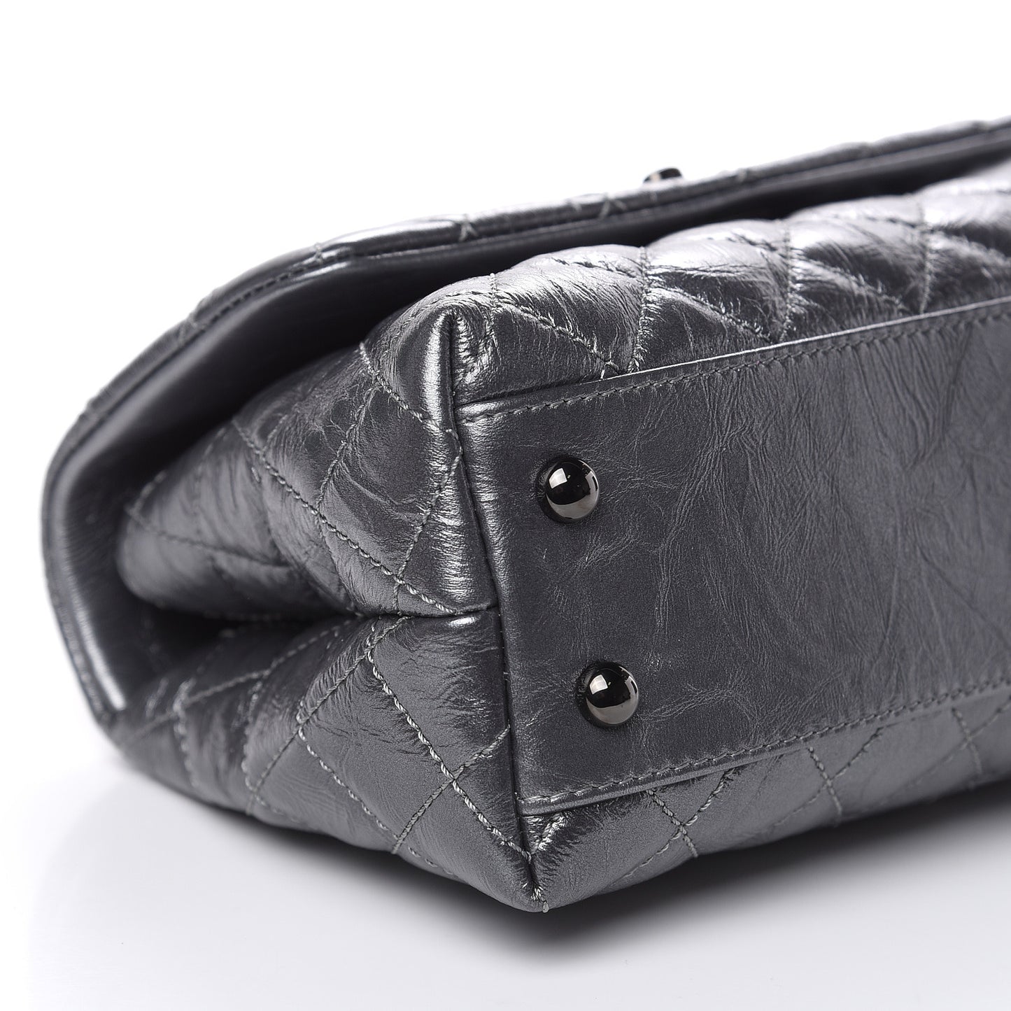 Metallic Aged Calfskin Quilted Mini Coco Handle Flap Charcoal