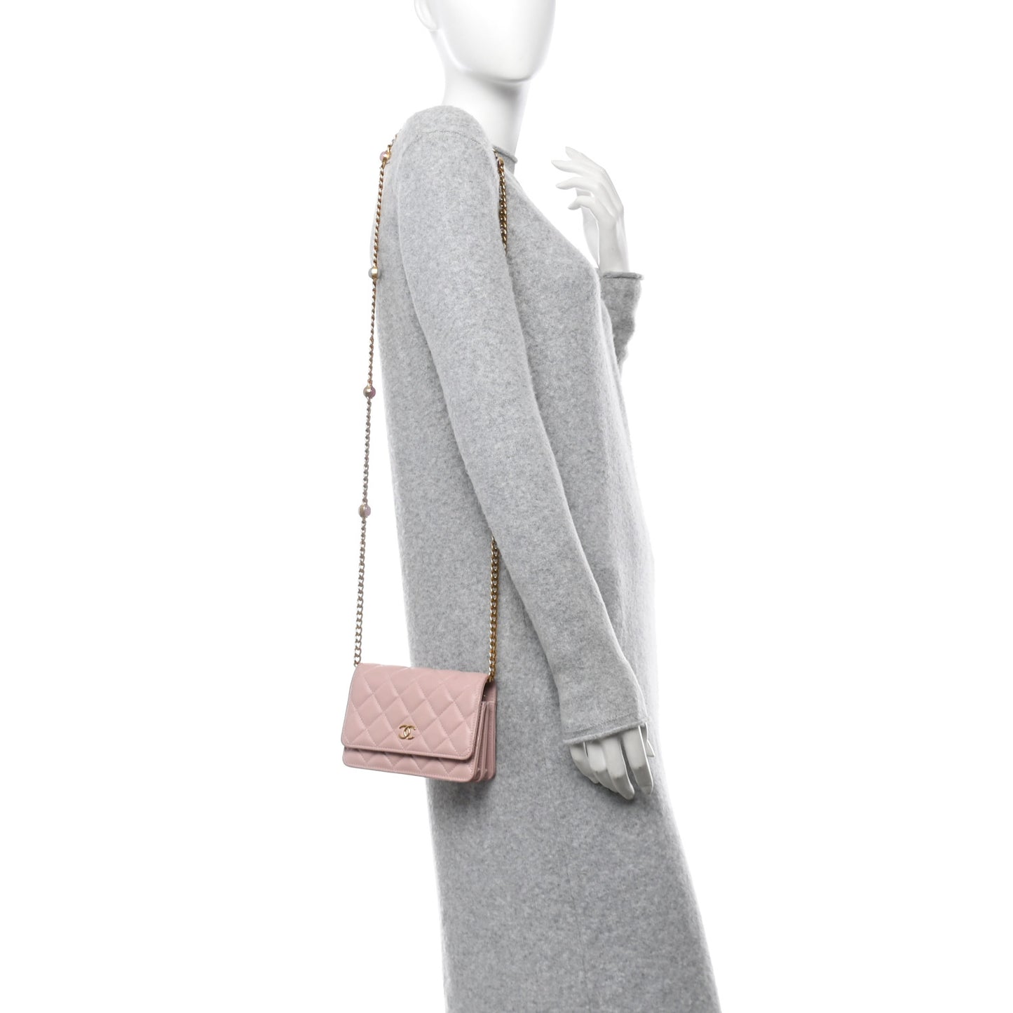 Lambskin Quilted CC Pearl Enamel Clutch on Chain WOC Light Pink