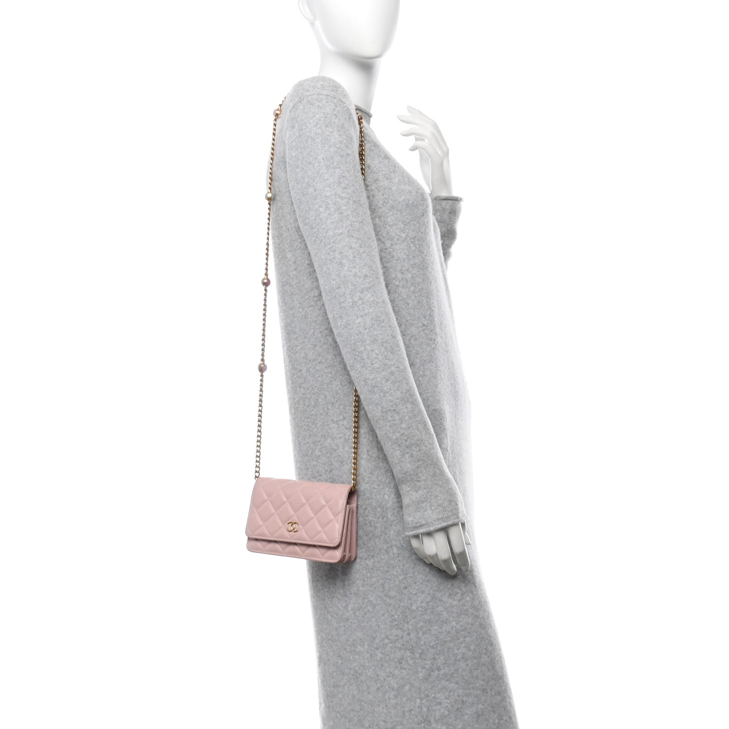 Chanel Lambskin Quilted CC Pearl Enamel Clutch on Chain WOC Light Pink 3 of 13
