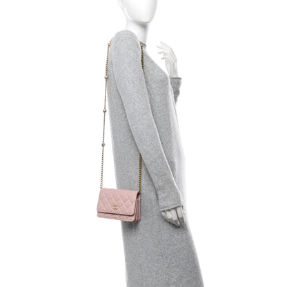 Chanel Lambskin Quilted CC Pearl Enamel Clutch on Chain WOC Light Pink 3 of 13
