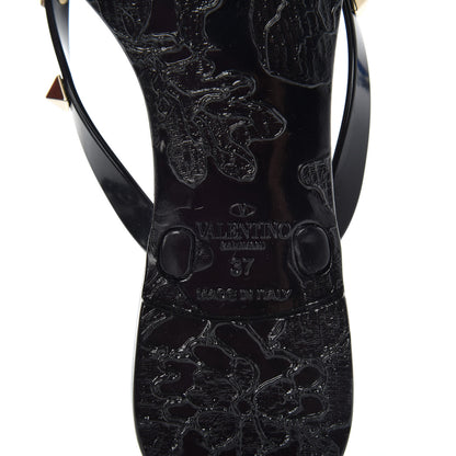 Valentino Garavani PVC Jelly Rockstud Bow Thong Sandals 37 Black 9 of 10
