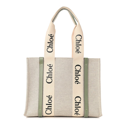 Chloe Cotton Calfskin Medium Woody Ribbon Tote White Green 1 of 9