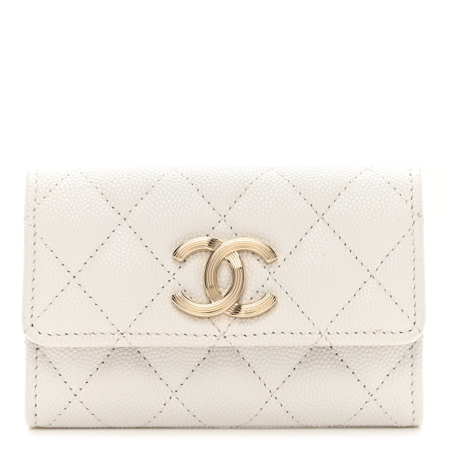 Caviar Quilted CC Flap Card Holder White