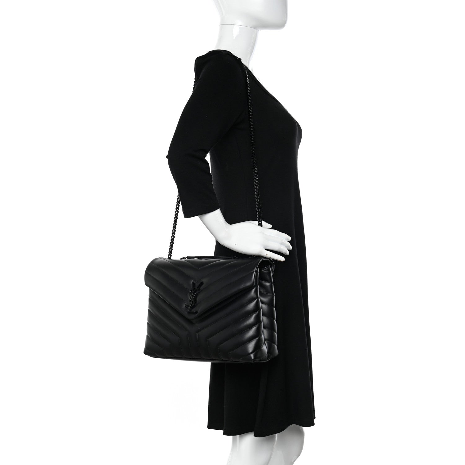 Saint Laurent Calfskin Y Quilted Monogram Monochrome Medium Loulou Chain Satchel Black 2 of 11