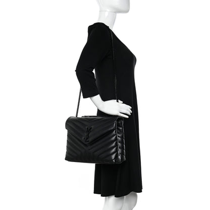 Saint Laurent Calfskin Y Quilted Monogram Monochrome Medium Loulou Chain Satchel Black 2 of 11