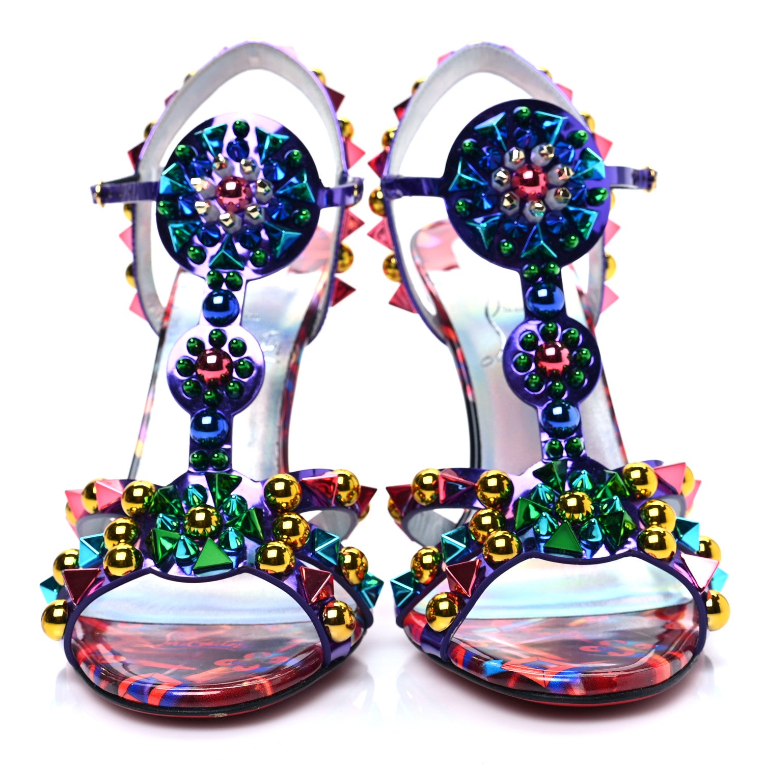 Christian Louboutin Patent Embellished Goldora Disco 100 Sandals 36.5 Multicolor 2 of 8