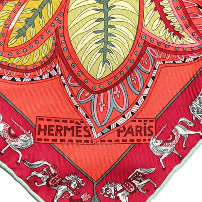 Hermes Silk Le Jardin De La Maharani Scarf 90 Rose Orange Bleu Acier 2 of 8