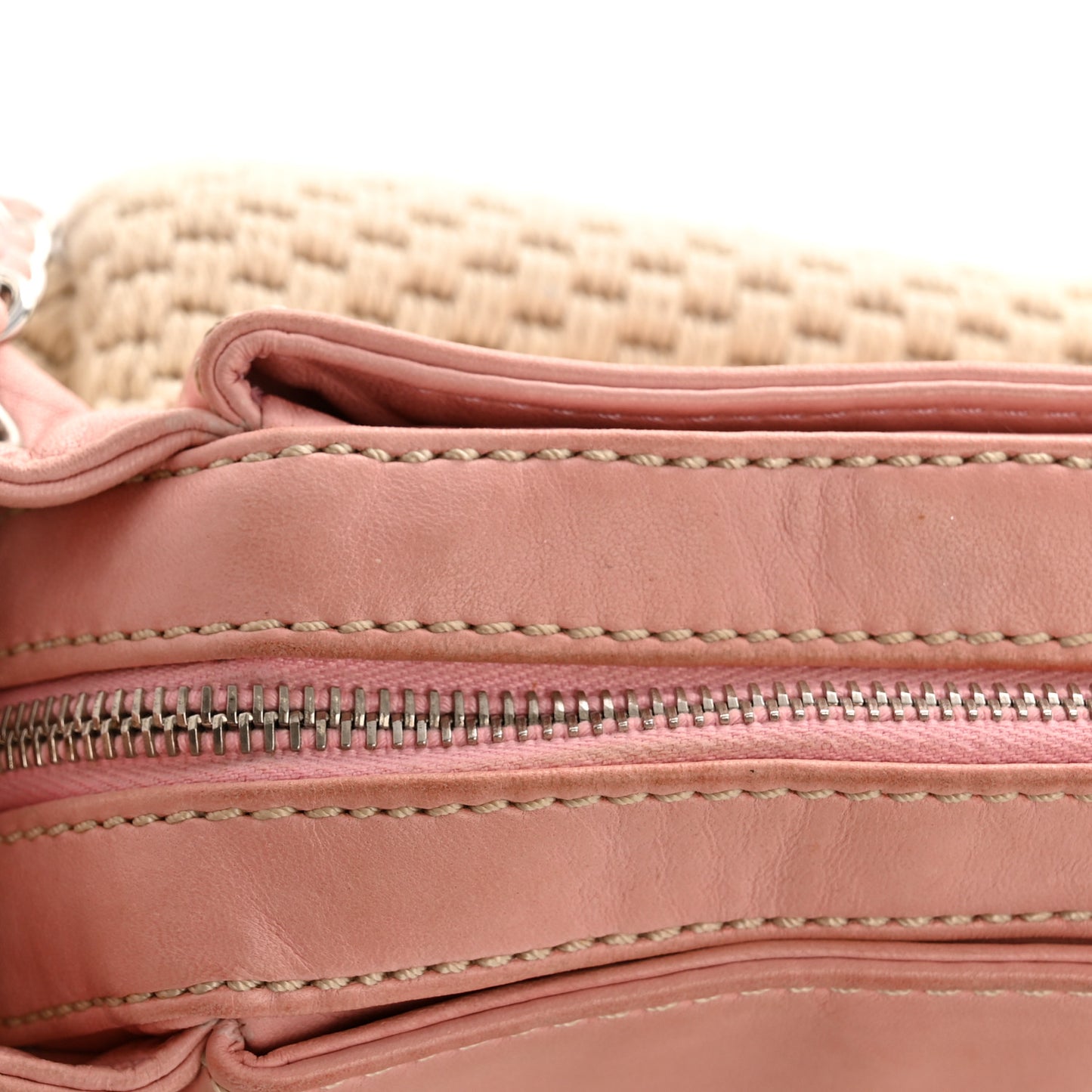 Canvas Woven Lambskin Lax Accordion Hobo Pink