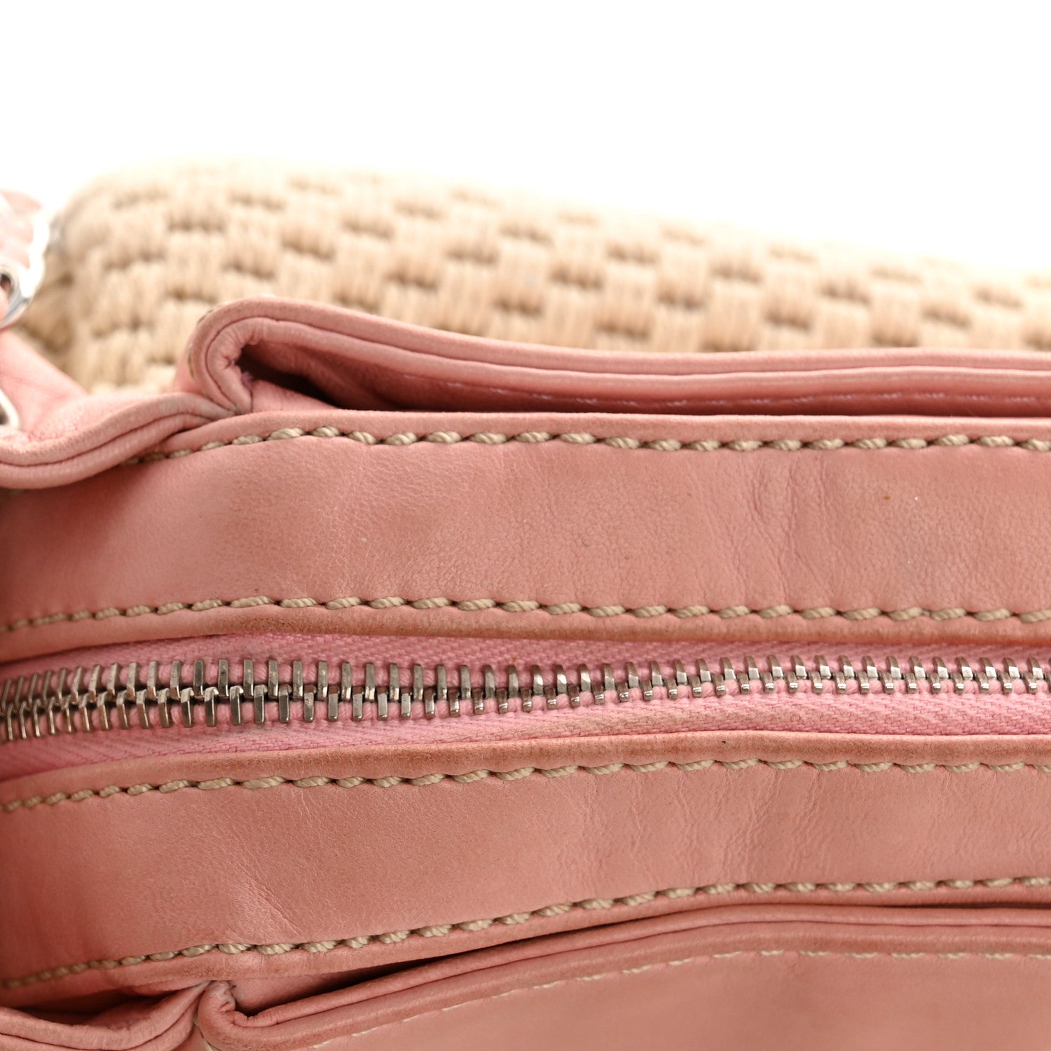 Chanel Canvas Woven Lambskin Lax Accordion Hobo Pink 12 of 13