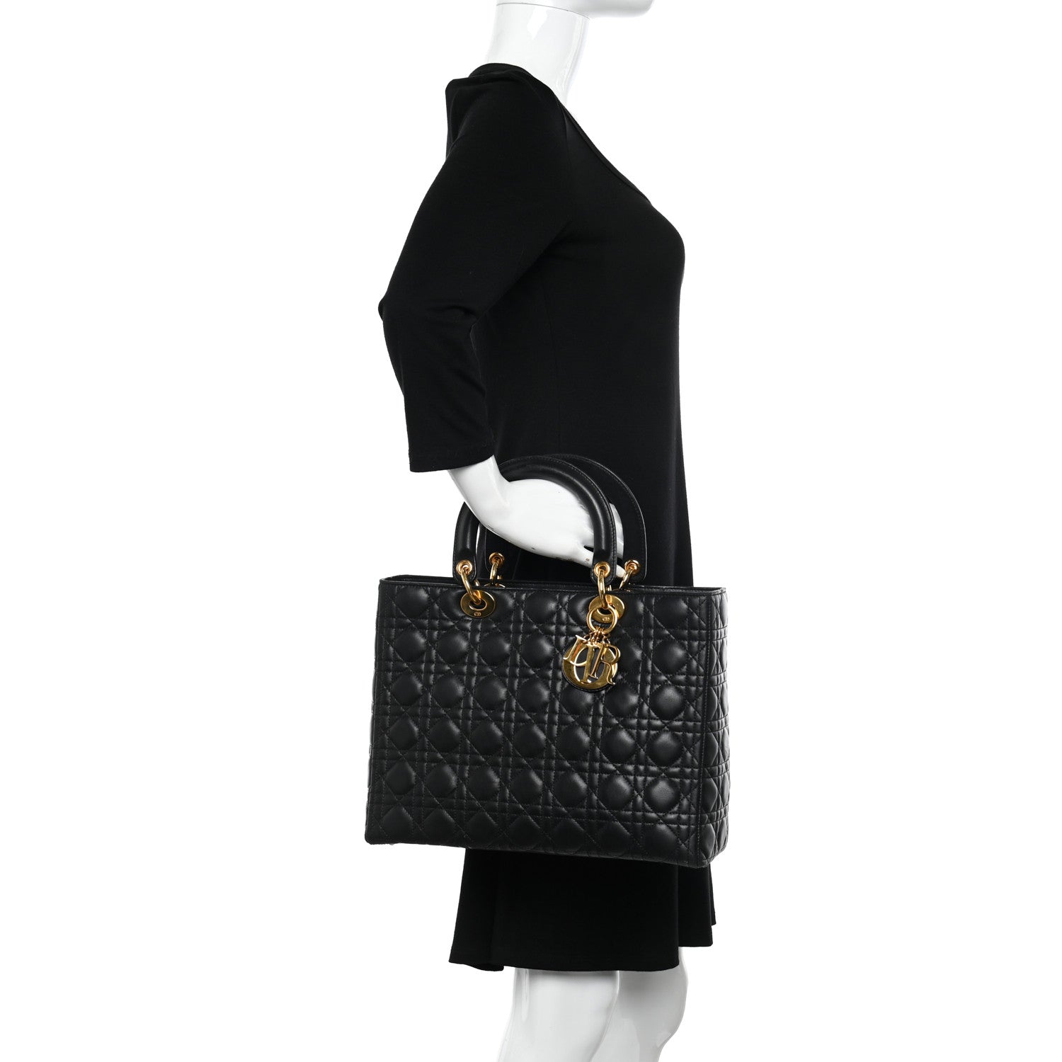 Christian Dior Lambskin Cannage Large Lady Dior Black 2 of 11