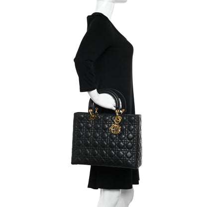 Christian Dior Lambskin Cannage Large Lady Dior Black 2 of 11