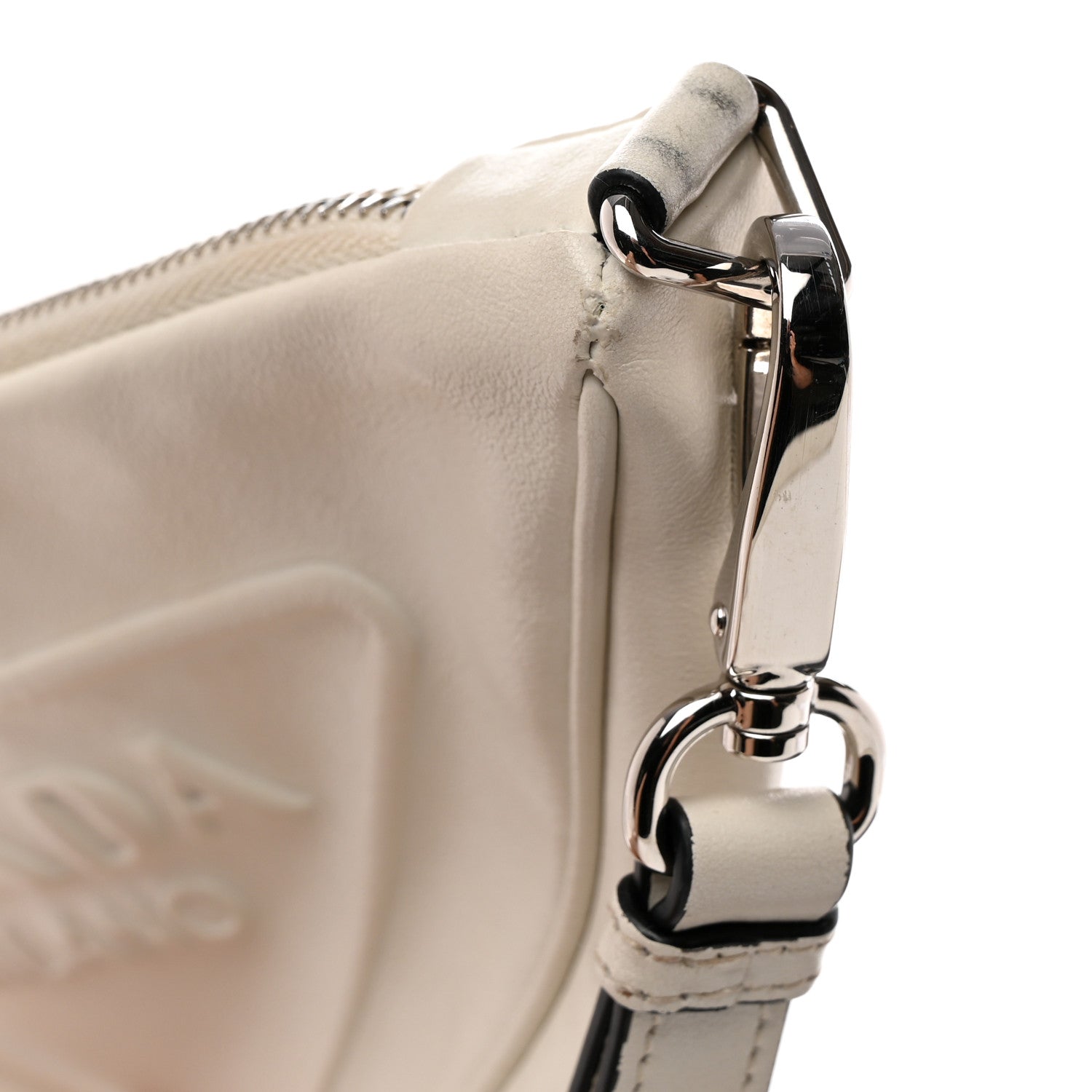 Prada Grace Lux Triangle Logo Embossed Triangle Wristlet Pouch White 8 of 9